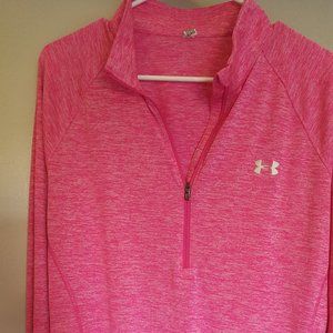 Women's Under Armour Long Sleeve 1/2 Zipped shirt, Pink, Large